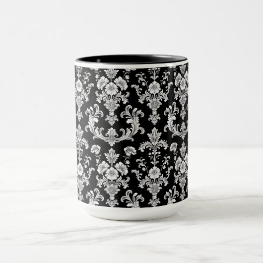 Victorian Black and White Damask Pattern マグカップ (中央)