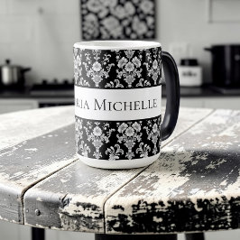 Victorian Black and White Damask Pattern モーフィングマグカップ