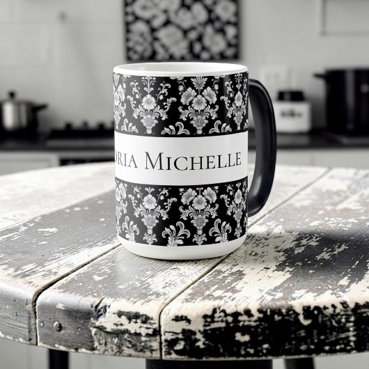 Victorian Black and White Damask Pattern モーフィングマグカップ