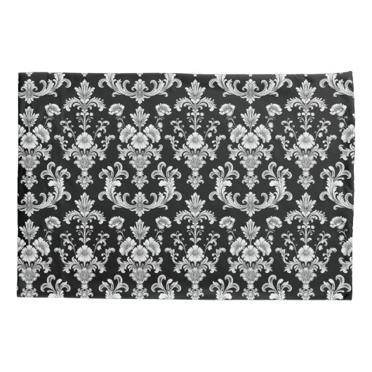 Victorian Black and White Damask Pattern 枕カバー (裏面-左)