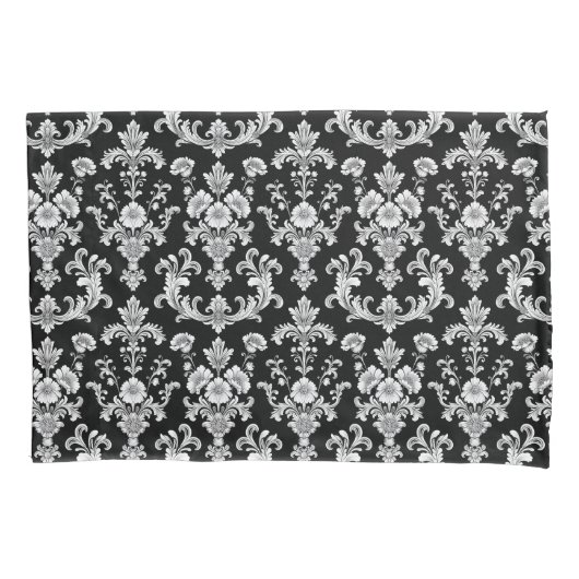Victorian Black and White Damask Pattern 枕カバー (正面左)