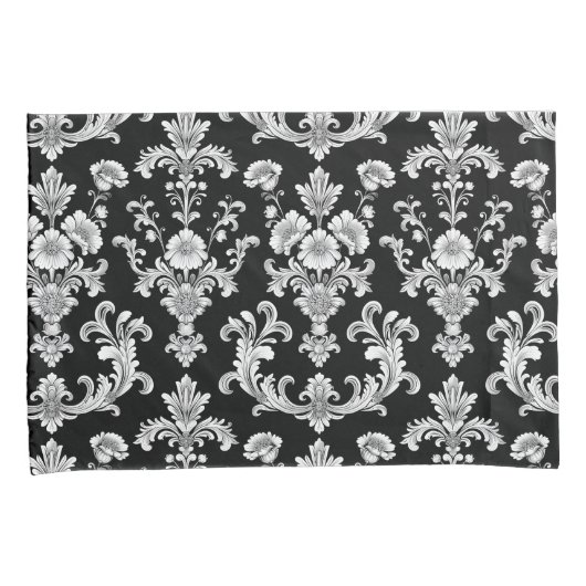 Victorian Black and White Damask Pattern 枕カバー (正面右)