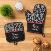 Victorian Black and White Damask Pattern 鍋つかみ&鍋敷きセット (トップダウン)