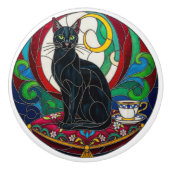 Victorian Black Cat Knob, pillow, mosaic, colorful セラミックノブ (正面)