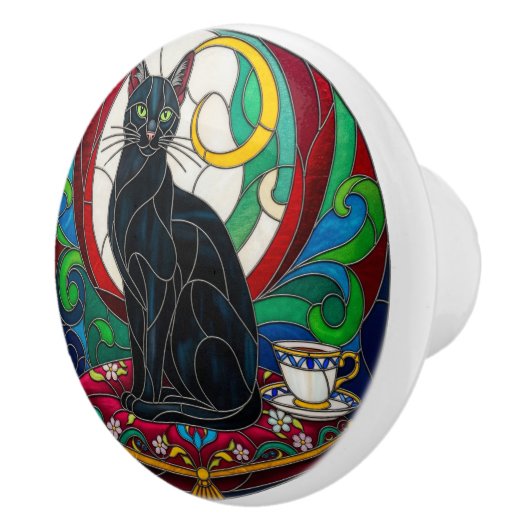 Victorian Black Cat Knob, pillow, mosaic, colorful セラミックノブ (右)