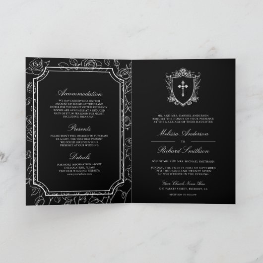 Victorian Black Catholic QR Code Wedding 招待状 (内部)