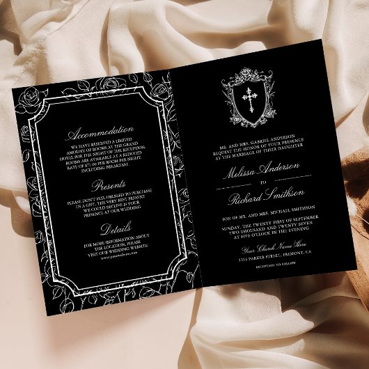 Victorian Black Catholic QR Code Wedding 招待状
