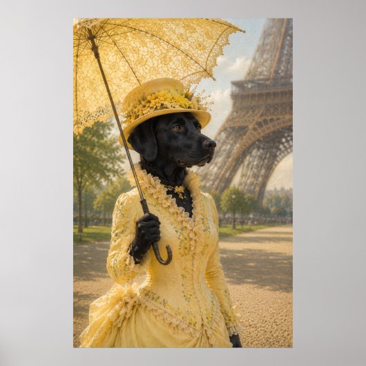Victorian Black Labrador Lady at the Eiffel Tower  ポスター (正面)