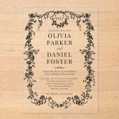 Victorian Black Wedding Monogram アクリル招待状 (正面)