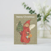 Victorian Blond Girl Angel Christmas Tree Snow シーズンポストカード (スタンド正面)
