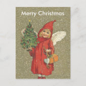 Victorian Blond Girl Angel Christmas Tree Snow シーズンポストカード (正面)