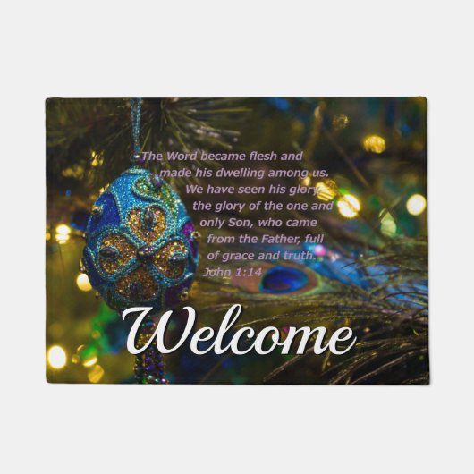 Victorian Blue Bible Verse Welcome Doormat ドアマット (正面)