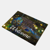Victorian Blue Bible Verse Welcome Doormat ドアマット (アングル)