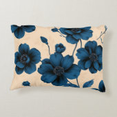 Victorian Blue Flowers on Beige Background Pillow アクセントクッション (裏面)