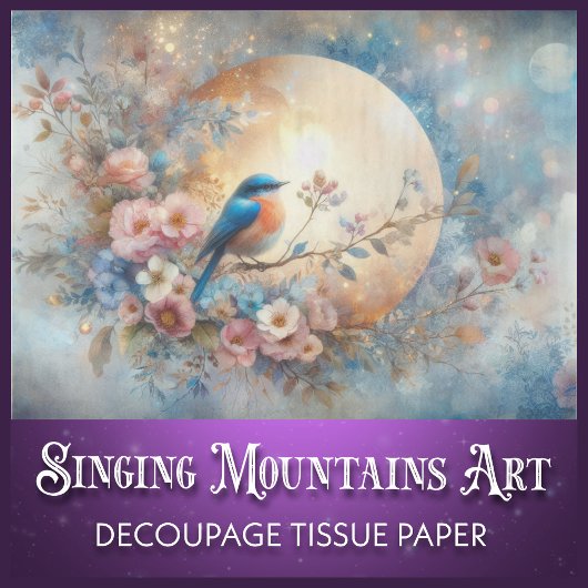 Victorian Bluebird and Gold Floral Decoupage 薄葉紙