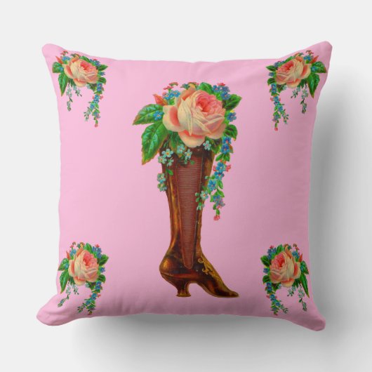 Victorian boot holding flowers クッション (正面)