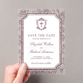 Victorian Burgundy Catholic Wedding Save the Date アクリル招待状 (インサイチュ (ポータブル))