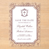Victorian Burgundy Catholic Wedding Save the Date アクリル招待状 (正面)