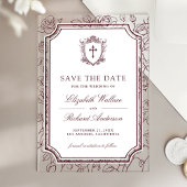 Victorian Burgundy Catholic Wedding Save the Date アクリル招待状