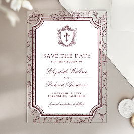 Victorian Burgundy Catholic Wedding Save the Date アクリル招待状