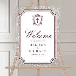 Victorian Burgundy Catholic Wedding Welcome アクリルサイン