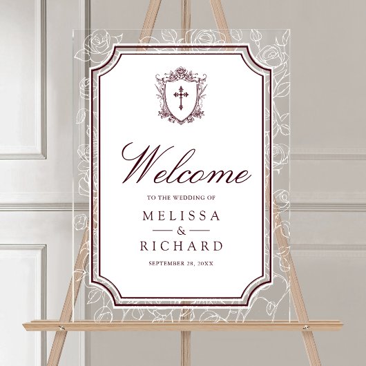 Victorian Burgundy Catholic Wedding Welcome アクリルサイン