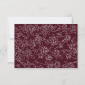 Victorian Burgundy Floral Line Art Wedding 出欠カード (裏面)