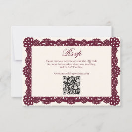 Victorian Burgundy Ivory Lace Wedding Website QR 出欠カード