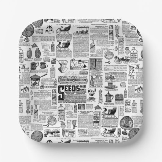 victorian catalog black white antique toile ペーパープレート (正面)