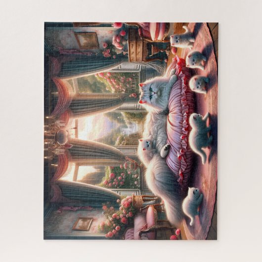 Victorian Cats Feline Rose Garden Palace Family ジグソーパズル (縦)