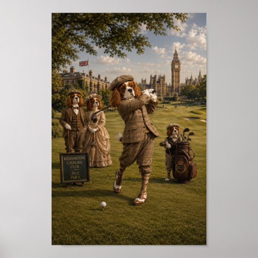 Victorian Cavalier King Charles Golfer in London | ポスター (正面)