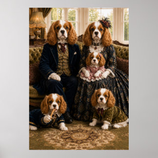 Victorian Cavalier King Charles Spaniel Family Por ポスター