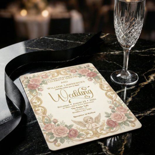 Victorian Cherub & Rococo Floral Frame Wedding 招待状