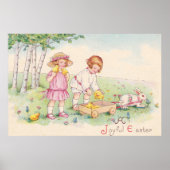 Victorian Children Easter Chick Bunny Field ポスター (正面)