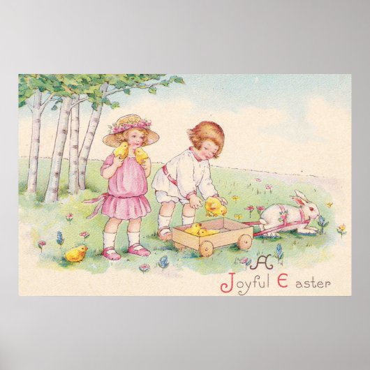 Victorian Children Easter Chick Bunny Field ポスター (正面)
