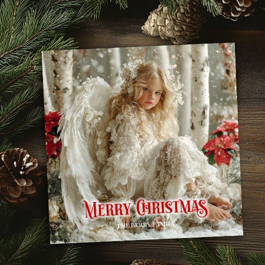 Victorian Christmas angel red white gold winter  シーズンカード