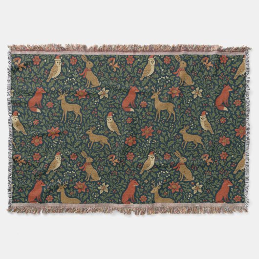 Victorian Christmas Animal & Botanical  スローブランケット (正面)