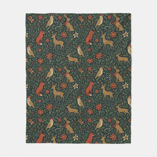 Victorian Christmas Animal & Botanical  フリースブランケット (正面)