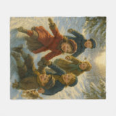 Victorian Christmas Blanket – Kids Playing in Snow フリースブランケット (正面(横))