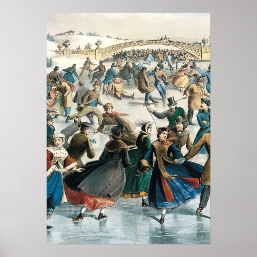 Victorian Christmas Central Park Currier & Ives ポスター (正面)