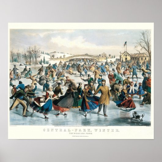 Victorian Christmas Central Park Currier & Ives ポスター (正面)