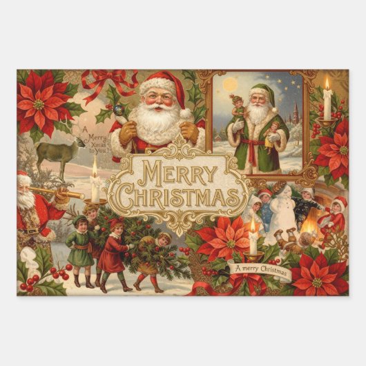 Victorian Christmas Ephemera Collage ラッピングペーパーシート (正面)