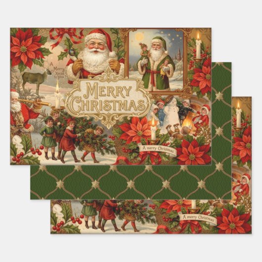 Victorian Christmas Ephemera Collage ラッピングペーパーシート (セット)