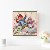 Victorian Christmas Kids in Snow Clock スクエア壁時計 (ホーム)