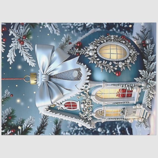 Victorian Christmas Ornament Decoupage Paper Blue  薄葉紙 (正面)