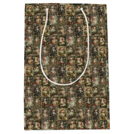 Victorian Christmas & Retro Santa Collage ミディアムペーパーバッグ