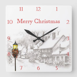 Victorian Christmas Town Custom Square Wall Clock スクエア壁時計