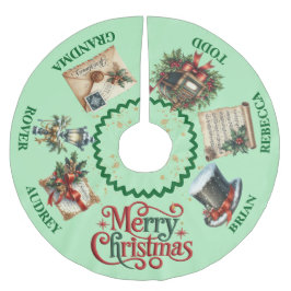 Victorian Christmas Tree Skirt with Names ブラッシュドポリエステルツリースカート