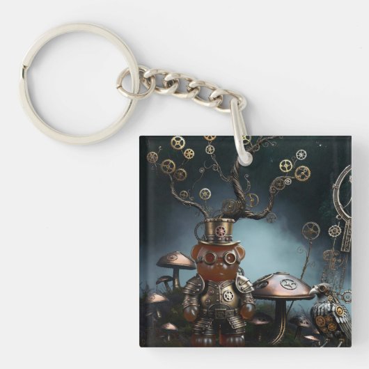 Victorian Clockwork Gummy Bear Mechanical Raven キーホルダー (正面)