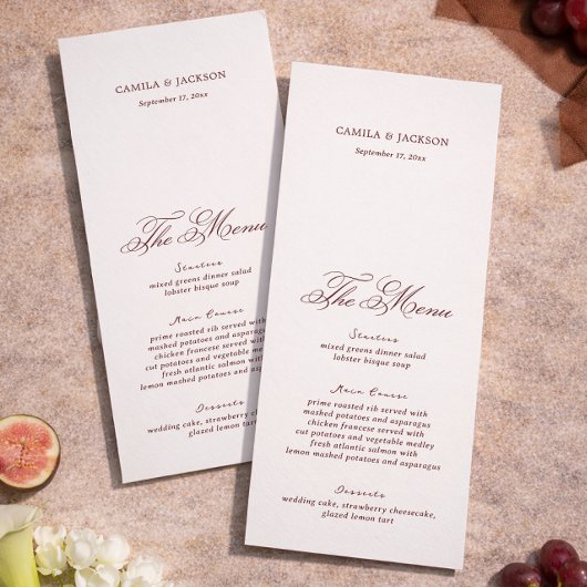 Victorian Cream and Burgundy Wedding Menu Card 招待状